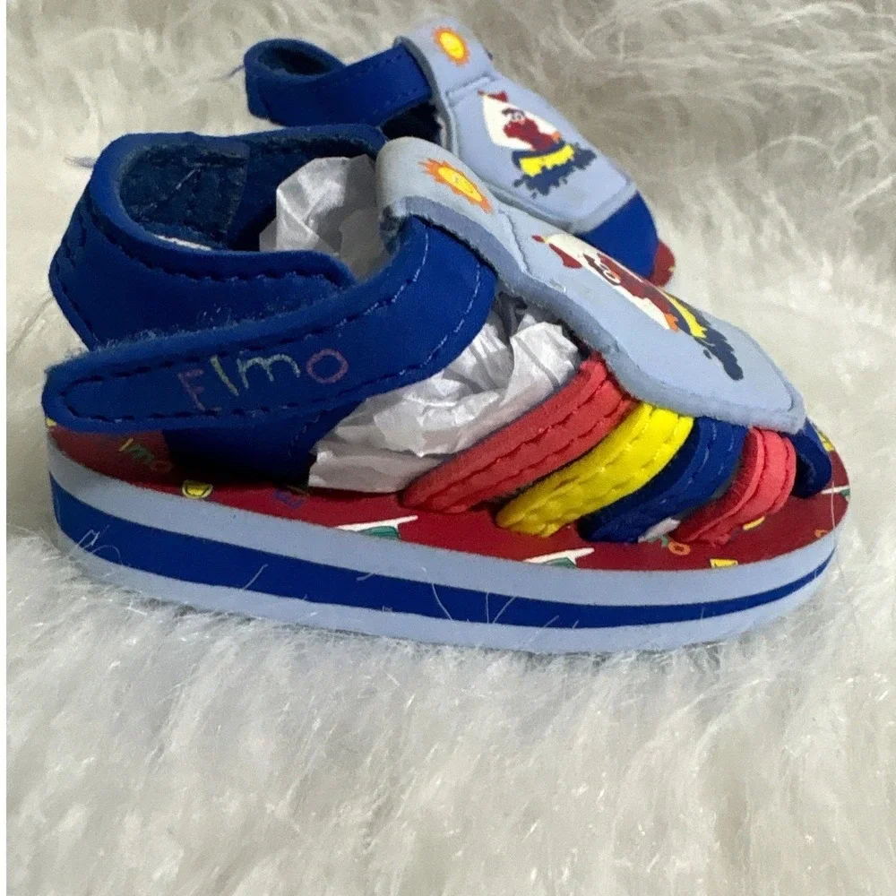 Sesame Street Elmo Toddler Sandals Blue Red Yellow Nautical Sailboat Size 4.5in